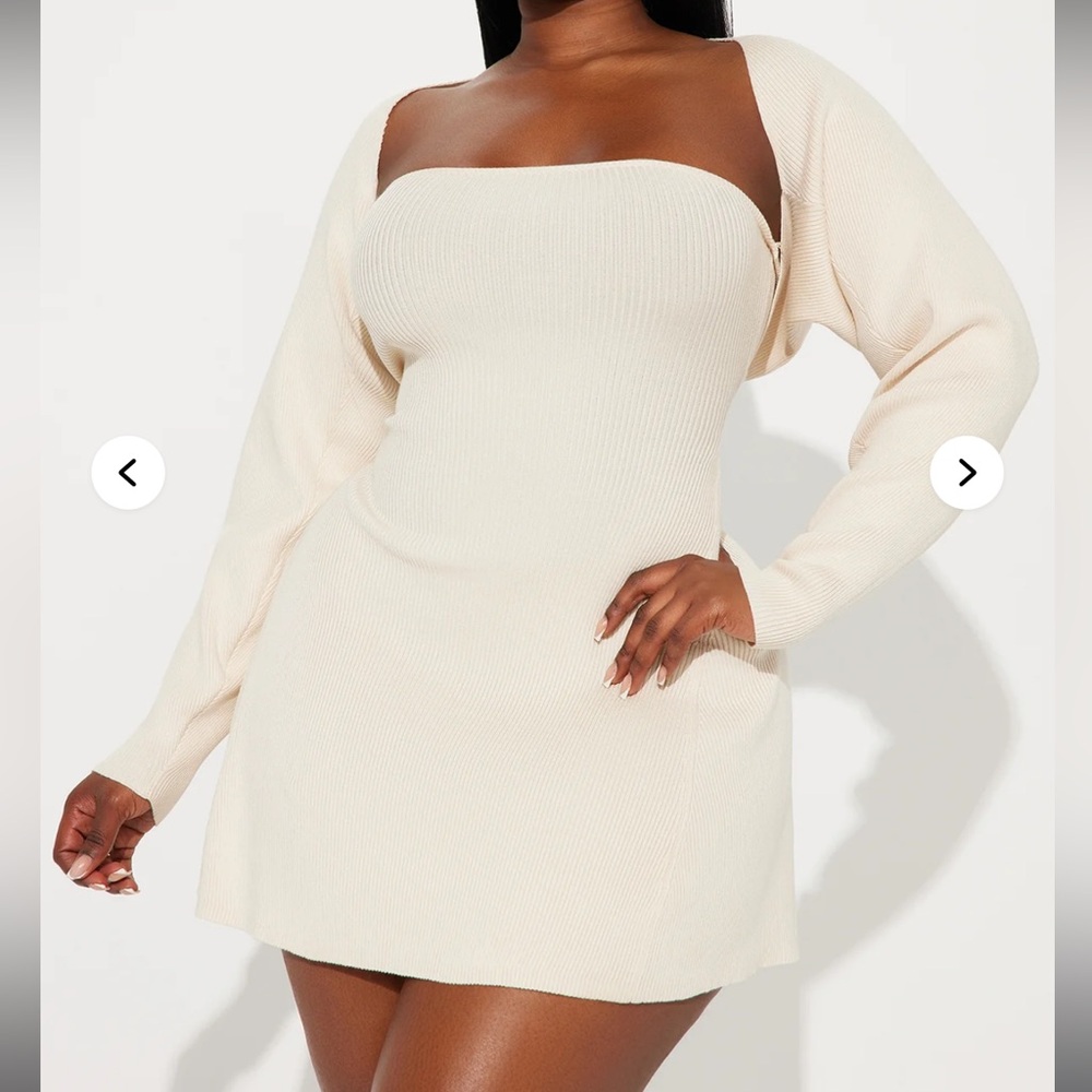 Elegant Cream Long Sleeve Dress - Picture 2 of 3